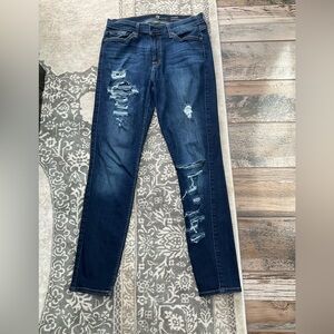 7 For All Mankind Ripped Dark Blue Skinny Jeans 29